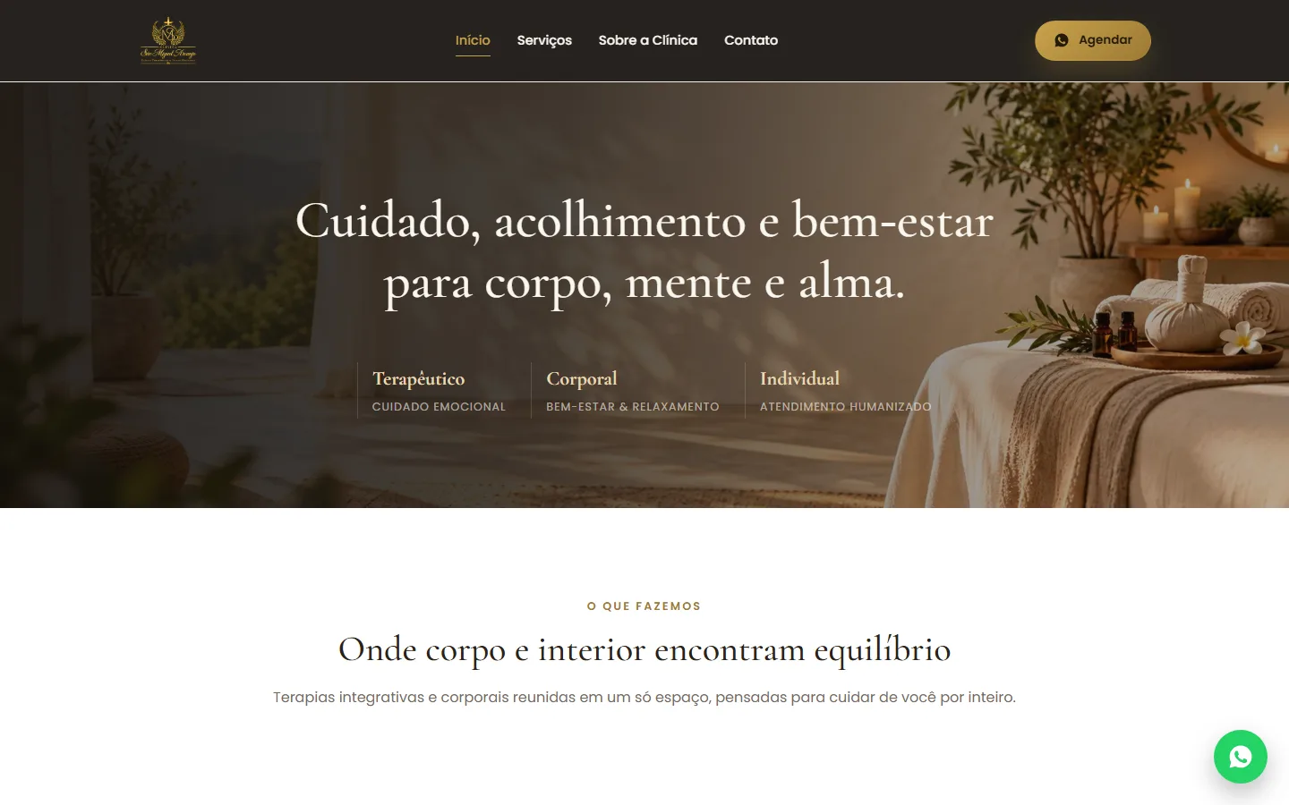 Página inicial do site da Clínica São Miguel Arcanjo