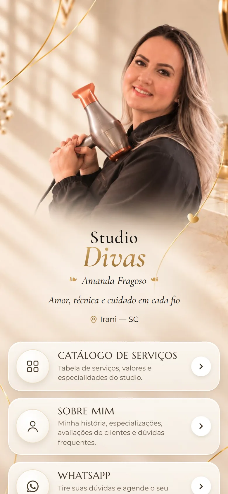 Página do Studio Divas no celular
